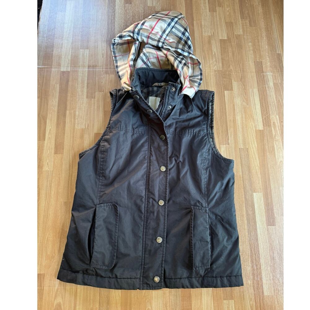 Burberry London Cotton Utility Gilet Vest Packable Nova Check Hood Women's 4